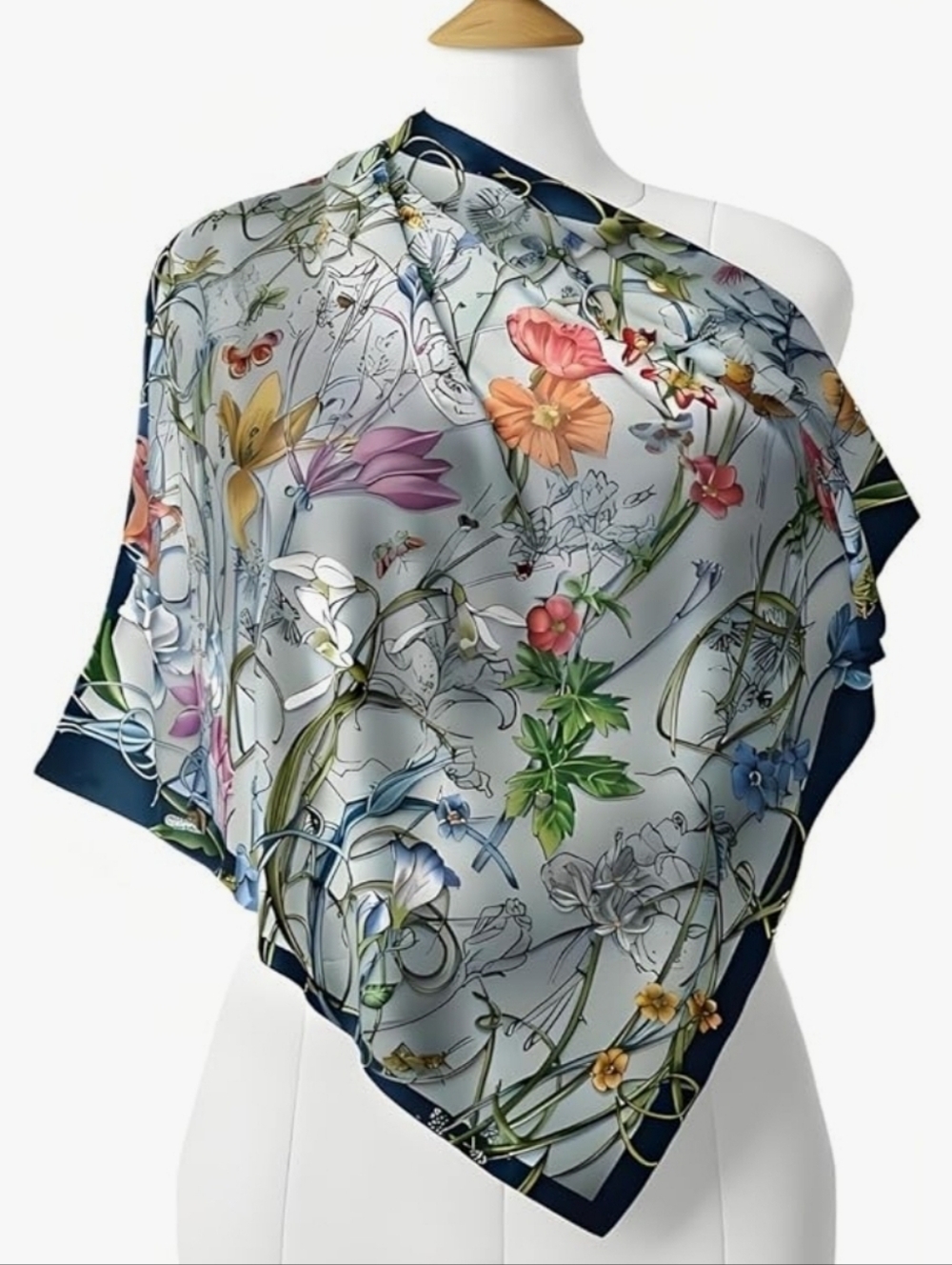 Last One! Wild Flowers Floral Print Silk-Feel Square Scarf - Multicolor